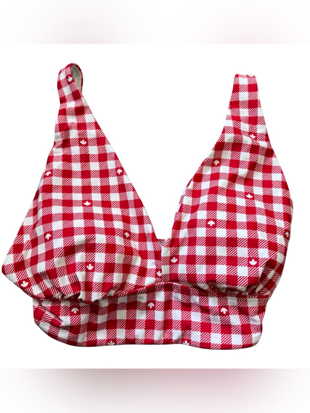 George NWT Bikini Top XS Red White Gingham Plaid Maple Leaf Canada Print